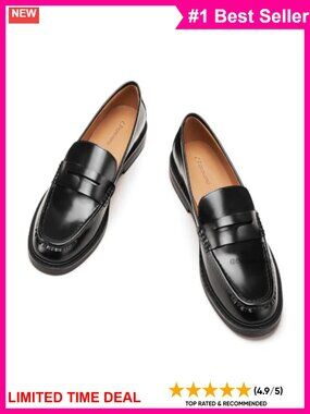 Genuine Leather Penny Loafers Womens Walking Mocc Slip-On